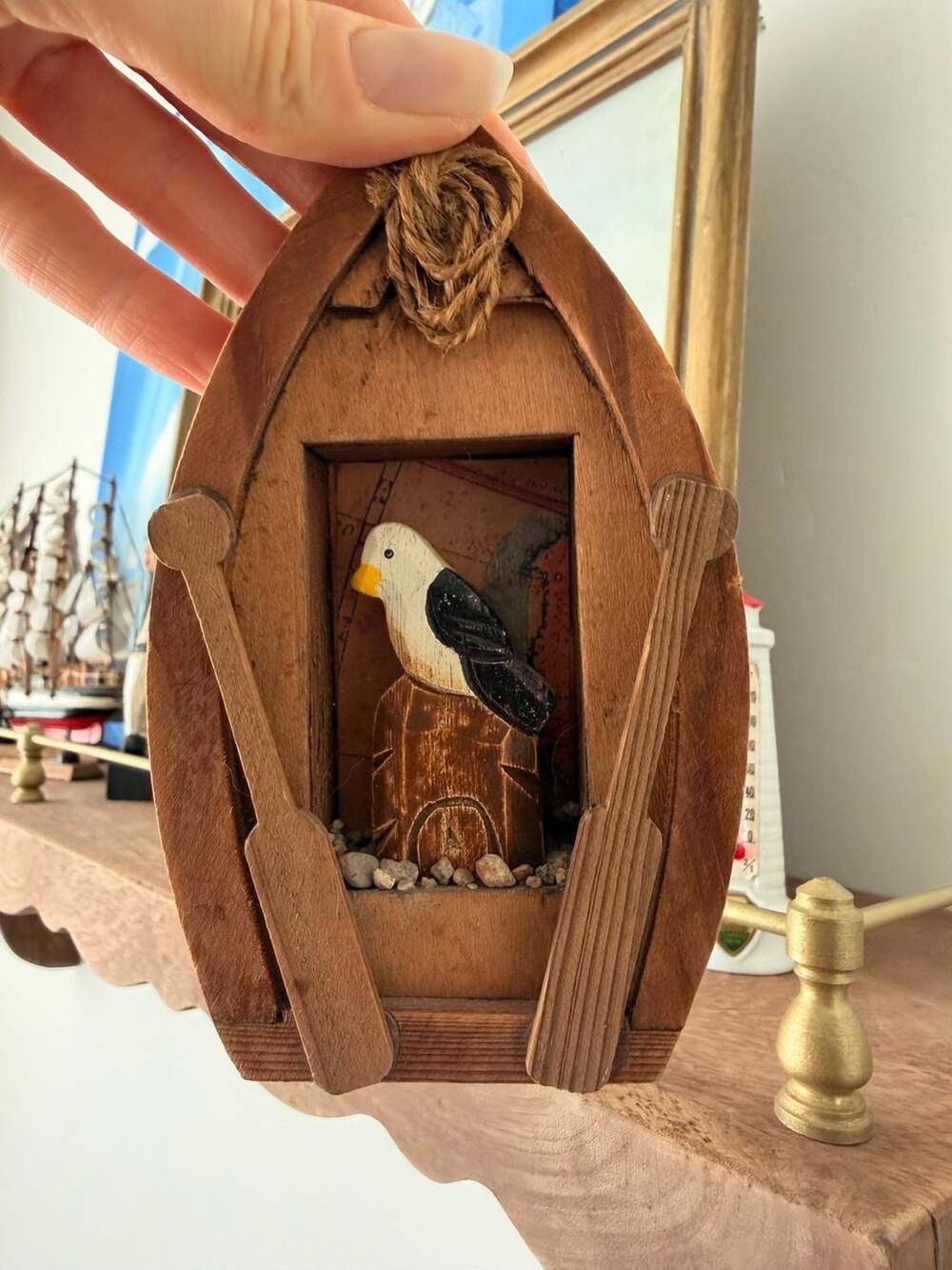Nautical Seaside Beach Home Decor Handmade Wooden Boat With Seagull